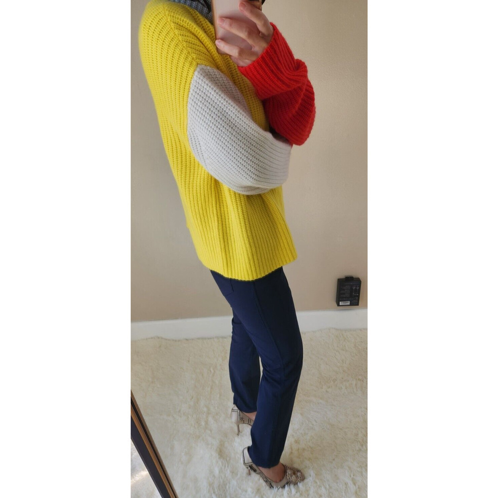 ALICE + OLIVIA Cashmere Blend Color-Blocked Turtleneck Sweater Sz S Yellow Red - Picture 2 of 10